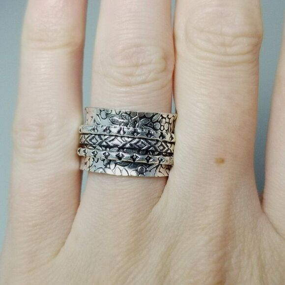 Vintage Wide Spinner Ring, Silver Tone Stacking Band, size 6.5 Fidget - Picture 8 of 9